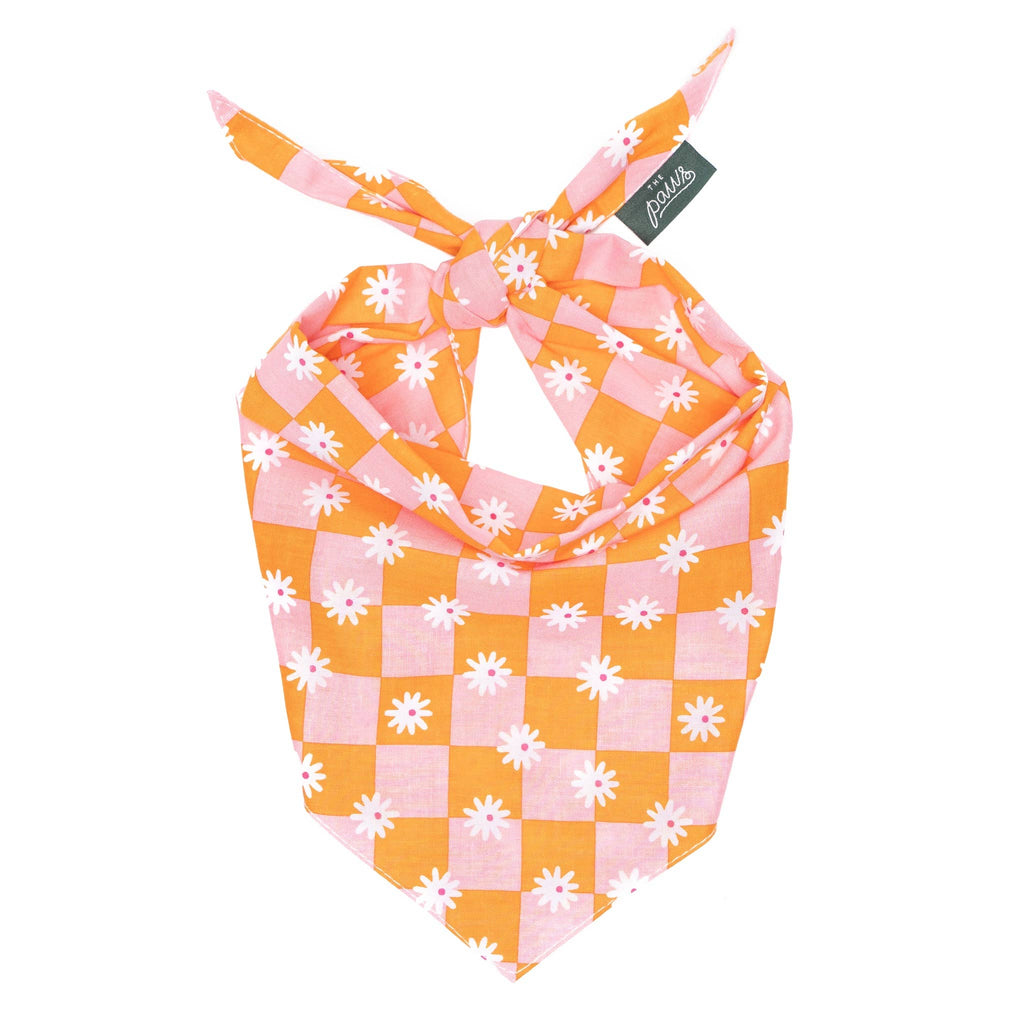 Bandana - oranje roze met bloemetjes